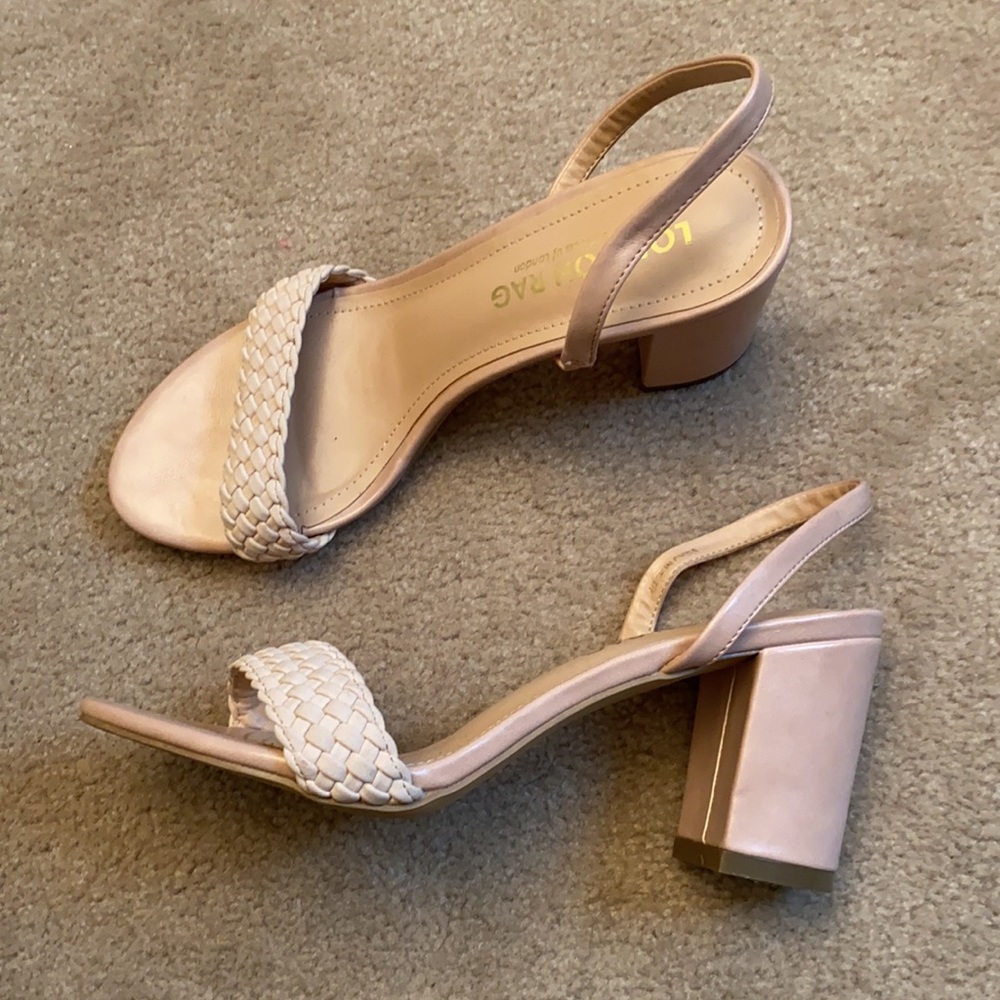 Nude blush sling back block heel braided sandals - Picture 3 of 8